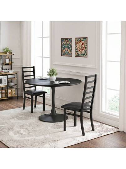 Set Of Metal Dining Chairs, Steel Legs PU Leather Seats, Armless High Back Kitchen, Living Room, Grijs view 4