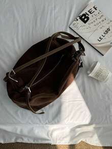 Vintage Versatile Large Capacity Tote Shoulder Bag, High-Quality Suede Pillow Boston Bag Shoulder Bag, Women's Winter Travel, Shopping, Party, Gift (No Accessories Included) - Coffee - View 5