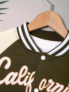 2pcs/Set Young Boy Casual Fashion Letter Print Raglan Sleeve Contrast Color Sweatshirt & Pants Set - Army Green - View 3