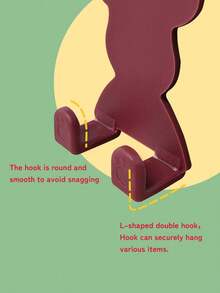 Cute Bear Plastic Wall Mounted Toothbrush Holder, Strong Load-Bearing Adhesive Hook, Creative Cartoon Self-Adhesive Hook For Clothes, Keys, Cables, Bathroom, Kitchen, Home Decor - Multicolor - View 5