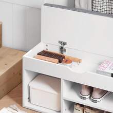 SoBuy FSR45 Shoe Bench With Seat Cushion Bench With Seat Shoe Cabinet Shoe Rack 3 Compartments WHT Approx: 80x48x31cm - White - View 6