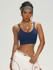 PinkTip Cross-Back Shaping Sports Bra, Built-In Bra Cup, Supportive, Seamless Fit, Suitable For Yoga And Casual Sports - Navy Blue - View 5