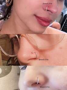 3件套高品质个性化316L不锈钢锆石鼻环，男女通用耳环，穿刺饰品，银色可选，尺寸：16G/18G/20G，内径：8mm/10mm - 3件套鼻環 - 查看 2