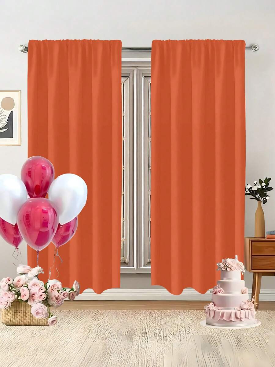 2 piezas Cortinas semitransparentes con patrón naranja, diseño moderno para todas las estaciones, 100% poliéster, filtra la luz, con ojales, fácil de colgar, adecuado para cocina, lavandería, dormitorio, estudio, sala de estar - Naranja - Ver 1