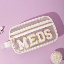 Fashion Transparent PVC Cosmetic Bag, 7 Color Options, MEDS Makeup Bag - With Handle Transparent PVC Travel Medicine Storage Bag, Waterproof Nylon Zipper Toiletry Bag, Medicine Storage Bag, Suitable For Patients And Nurses