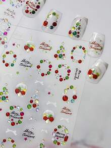 1PC Jelly Colorful Christmas Wreath Press-On Nail Stickers Festive Tree Bow 5D Nail Art With Multi-Dimensional Holiday Playful Seasonal Self-Adhesive Nails For Women's Merry DIY Manicure Decals