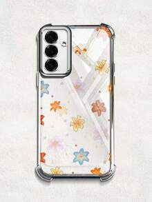 Custodia per telefono per Samsung Galaxy S22+ S23+ S24+ S25+ S22 S23 S24 S25 Plus S22 Ultra S23 Ultra S24 Ultra S25 Ultra S25 Edge S23FE S24FE, custodia inferiore in silicone completamente trasparente con fiore arancione, custodia protettiva in TPU a schermo intero con lente all-inclusive - Blu - Visualizzare 9