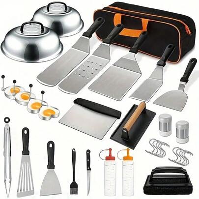 TAIMASI Ultimate Barbecue Master Kit - Advanced Stainless Steel Grill Accessories With Spatula, Chopper, Scraper, Pliers, Egg Mold, Baking Tray Cover, Etc. - Perfect For Home Kitchens, Outdoor Barbecues, Christmas Parties, Etc - Great For Father's Day, Fourth Of July, Labor Day, Thanksgiving, And Super Bow-L Sunday