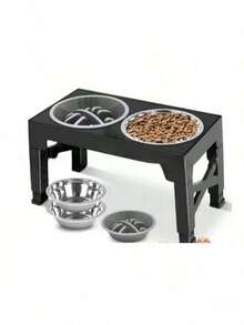 Elevated Dog Bowl, Adjustable Height Stainless Steel Pet Bowl, Floating Drinking Bowl, Multi-Functional Foldable Pet Feeder, Suitable For Medium/Large Dogs & Cats, Neck Protection Anti-Choke