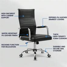 Butterslay 1PC Modern Faux Leather Office Chair With Swivel, Metal Shiny Base, And Covered Armrests, Black/White - Black - View 4
