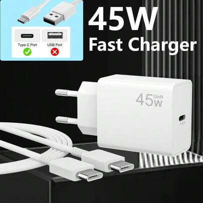 Bộ sạc siêu nhanh GaN 45W, thiết kế nhỏ gọn, di động, tương thích với iPhone 17 16 15, Galaxy S25 Ultra/S25+/S25/S24 Ultra/S24+/S24/S23/S22/S21, Z Fold 6/ Flip 6, Tab S10 S9, kèm cáp Type-C 5A dài 3.3ft/4.9ft/6.6ft.
