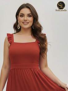 Women's Long Dress Plus Size Three Marias Evangelical Fashion Elegant Party Sleeve Strap Ruffle Duna - Redwood - View 3