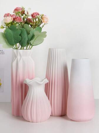 1Pc Ceramic Vase Pink Flower Vase Pot Storage Bottle For Flowers Living Room Modern Home Decorations Ornaments