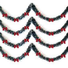 6.56ft Christmas Rattan, Deep Green And White Edge Christmas Decorative Garland, Wedding Party Holiday Decor Snowflake, 3.54 Inch Diameter