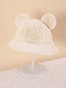 1 pieza Sombrero de cubo de peluche con orejas grandes para bebé, sombrero de cubo unisex sólido, cálido y a prueba de viento, versátil y lindo, para otoño/invierno