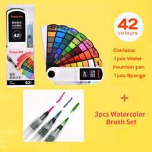 18/24/42/60色固体水彩颜料套装，可折叠旅行水彩颜料，含水彩笔，专用扇形绘画工具