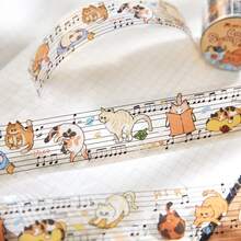 1 Rolle/Tüte Klebeband, süße Haustier Musiknoten Serie, niedlicher Katzen- und Hunde-Musiknotations-Themen PET-KlebebaSammelalbumbook-Zubehör und Notizbuch-Accessoires, zum Dekorieren von Fotorahmen, Computer- und Handyhüllen, Wasserbechern, Zeitschriften, Federmäppchen, Büro-Dekoaufkleber, Schulanfang-Saison Aufkleber, Schulmaterial