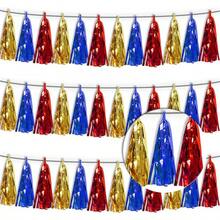 3P Metallic Fringe Tassel Banner Garland Foil Tinsel Streamer Wall Hanging Curtain Backdrop Banner For Parade Floats, Graduation Decorations, Father's Day Party Decoration(Silver)Halloween Christmas New Year - 金色 藍色 紅色 - 查看 1