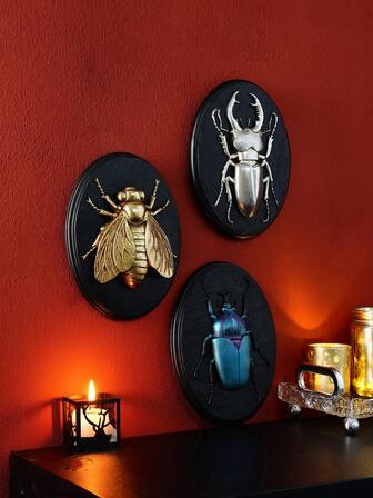 1 pieza Adorno colgante decorativo de escarabajo de resina plateada, marco ovalado negro, varios estilos disponibles, ideal para entusiastas de los insectos, adecuado para decoración de fiestas temáticas, decoración de museos de insectos, decoración de paredes del hogar y accesorios de fotografía