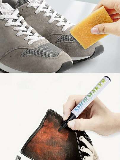 1 Set Kit de Limpieza de Zapatos - Borrador, Bolígrafo Restaurador de Color, Apto para Gamuza, Botas, Zapatillas, Zapatos de Lona
