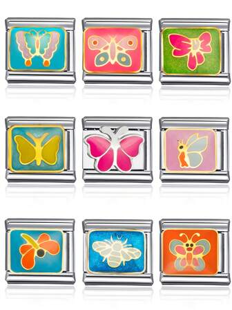 1pc 2026 Top Fashion Animal Butterfly Dragonfly Geometric DIY Italian Modular Charm Couples Bracelet Stainless Steel Jewelry Making Pendant Bracelet, Suitable For Mother's Day, Valentine's Day, Holiday Gifts For Girlfriend, Friends, Family, Party, Matching Daily Outfits