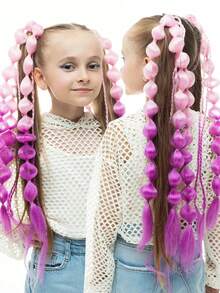 2件装灯笼泡泡马尾接发，24英寸渐变色泡泡马尾扭辫，带弹力带，适合女孩儿童发型 - 拼色 - 查看 2