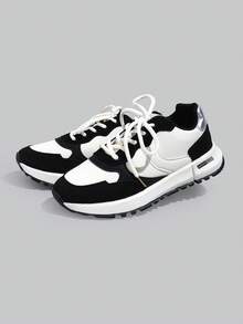 DareSee 2025复古德式运动鞋，厚底厚底运动鞋，春秋季女鞋圣诞礼物 - 黑與白 - 查看 4