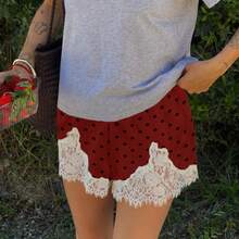 Boho Women's Lace Trim Satin Silk Shorts Shiny Elastic Waist Mini Shorts Pettipants Half Slip Shorts French Knickers Boyshorts For Dresses Full Coverage Underwear Lounge Pants - 酒紅色 - 查看 1