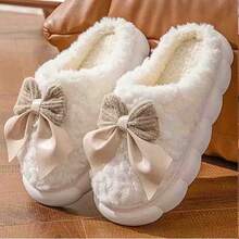 2pcs Women's Plush Lined Warm Slippers, Cute Bow Design, Memory Foam House Slippers, Thick Fluffy Indoor Slippers