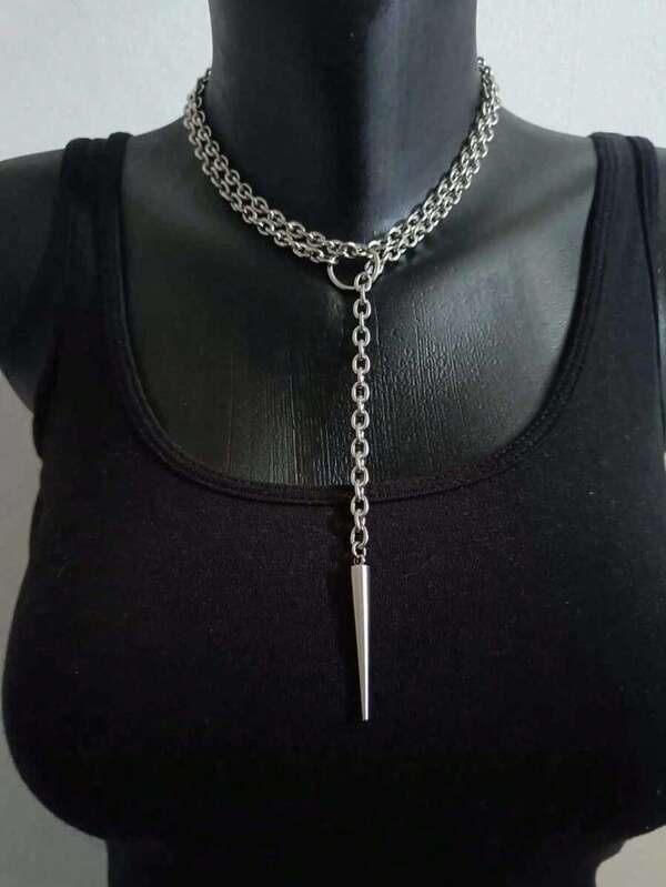 1pc Punk O-Ring Rivet Pendant Necklace, Hiphop Open Circle Necklace For Men And Women, Minimalist Street Style Party Accessory