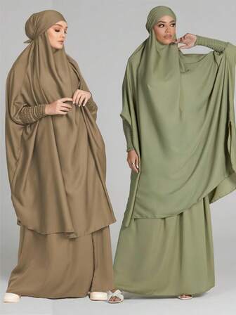 1 Set de Bolero Clásico Elegante, Diseño Holgado de Lujo Ligero para Mujeres con Puños Elásticos, Adecuado para Cualquier Figura, Ideal para Uso Diario de Mujeres, Abaya (Manga Gigot Mediana, Falda Larga)