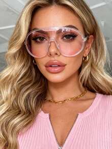 1pc Oversized Integrated Mercury Lens Fashion Glasses - Transparent Powder Frame Powder - View 4