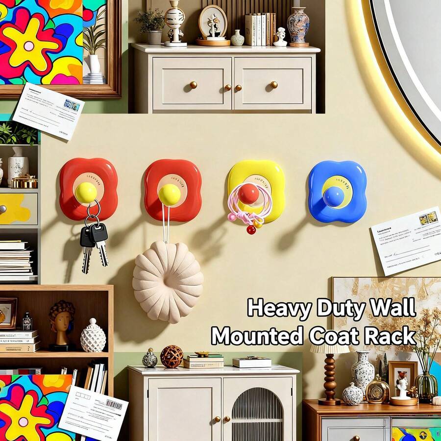 4-Piece Dopamine Style Flower-Shaped Wall Hooks, Durable Plastic ...