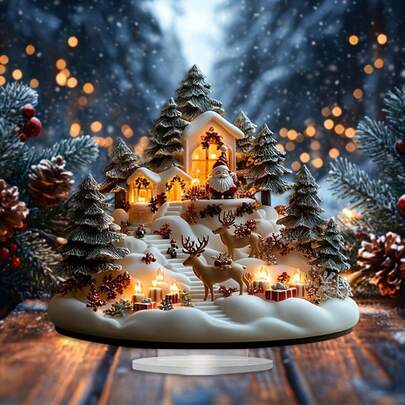 Acrylic Christmas House Decor, Festive 3D Holiday Village With Santa, Ideal For Tabletop, Porch, Home Decor, Multi-Purpose, Elegant Style, English Language