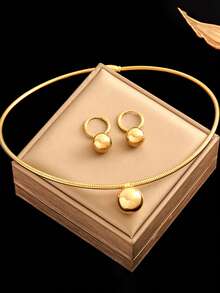 1 Set Stainless Steel Personalized Round Bead Pendant Magnetic Necklace Earrings Jewelry Set, Suitable As Gift