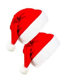 1pc Or 2pcs Unisex Plush Trim Christmas Hat, Adult & Kids Christmas Hat For Christmas Party, Holiday Wear