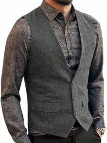 Chaleco de traje para hombre, con cuello en V - Blanco - Ver 1