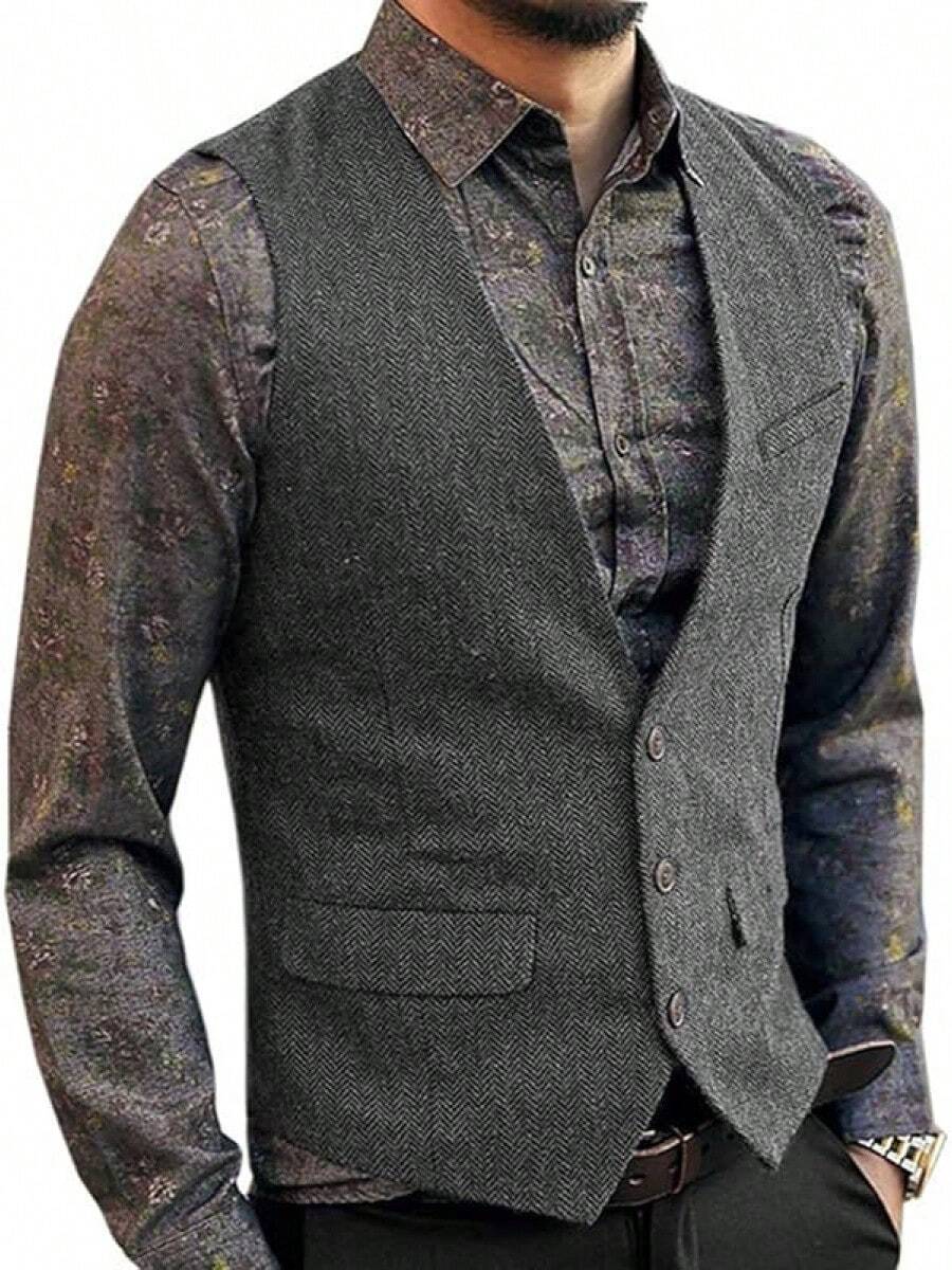 Chaleco de traje para hombre, con cuello en V - Blanco - Ver 1