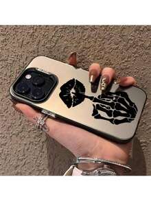 Kompatibel mit iPhone 17 Pro Max 16 Plus 15 14 13 12 11 Air E Totenkopf Hand Lippen Tattoo Langlebige Stoßfeste Kratzfeste PC Schutzhülle - Schwarz - Übersicht 1