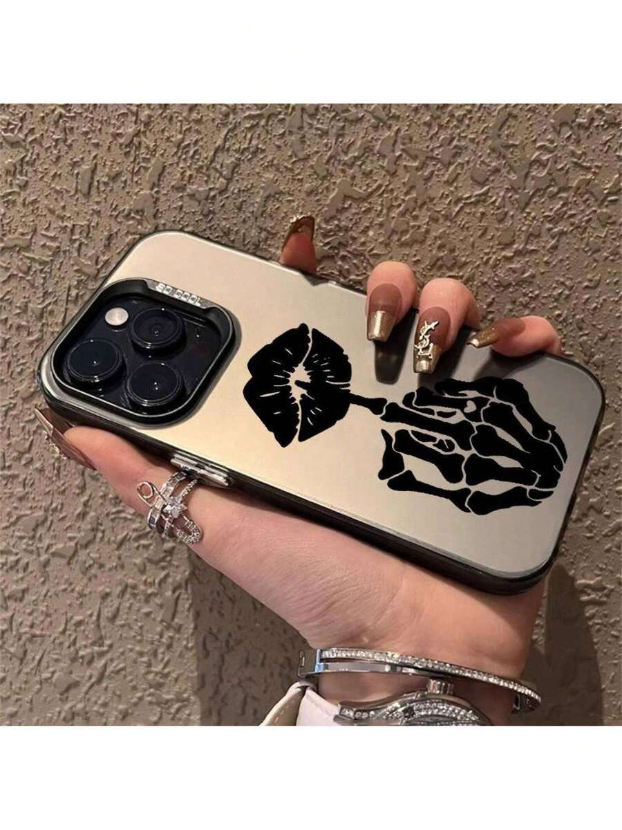Kompatibel mit iPhone 17 Pro Max 16 Plus 15 14 13 12 11 Air E Totenkopf Hand Lippen Tattoo Langlebige Stoßfeste Kratzfeste PC Schutzhülle - Schwarz - Übersicht 1