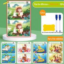 32页/专注力训练，探索不同的智力发展思维训练，大豆油墨印刷可重复使用魔法练习本，玩具绘画本，可擦写，探索不同的专注力和观察力训练，开学季礼物（笔的数量随机，1支或2支）。 - 彩色 - 查看 13