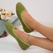 Women's Fashion Soft Bottom Commuter Flats, New Spring/Autumn French Versatile Round Toe Crystal Low Vamp Flat Shoes, Mother Shoes, Work Shoes