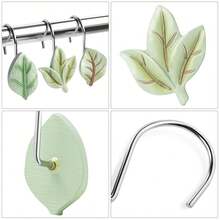 12PCS Leaves Shower Curtain Hooks, Green Plant Leaf Decorative Shower Curtain Hooks Metal Rustproof Cute Eucalyptus Shower Curtain Rings Bathroom Decoration Accessories{Inchcolor_nameinch:InchSagegreeninch} - 鼠尾草綠 - 查看 4