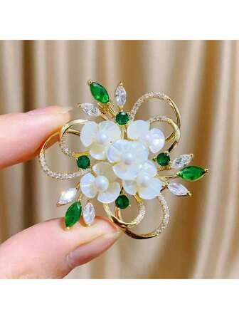 1pc Fashionable Elegant Zirconia Flower Brooch Accessory