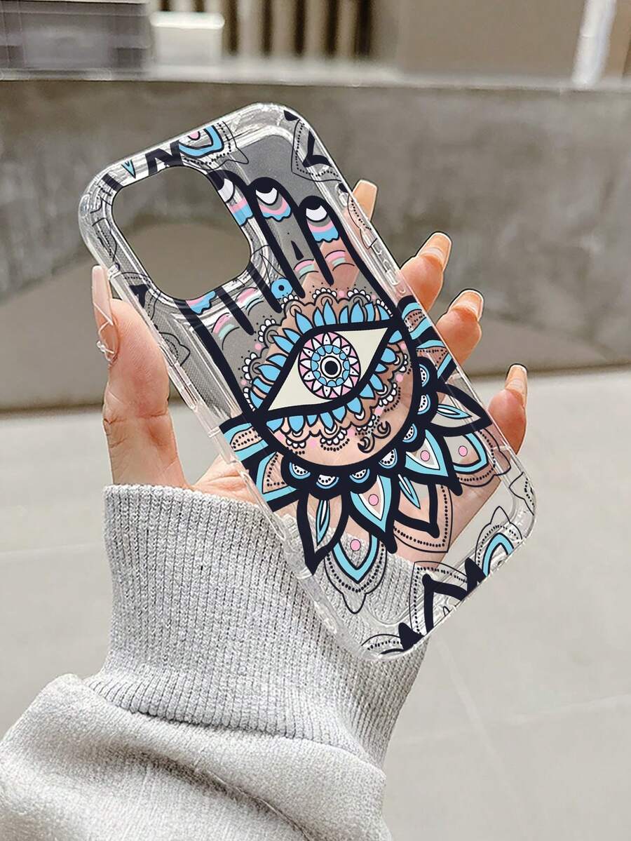 1pc Fashionable Creative Palm Print & Eye Pattern Painted Transparent Airbag Shockproof Phone Case Suitable For Samsung/Applne XS/XS Max/XR/11/12/13/14/14 Plus/15/15 Plus/16/16 Plus/7/8 Plus/17/17 Pro And Other Phone Models - Multicolor - View 1