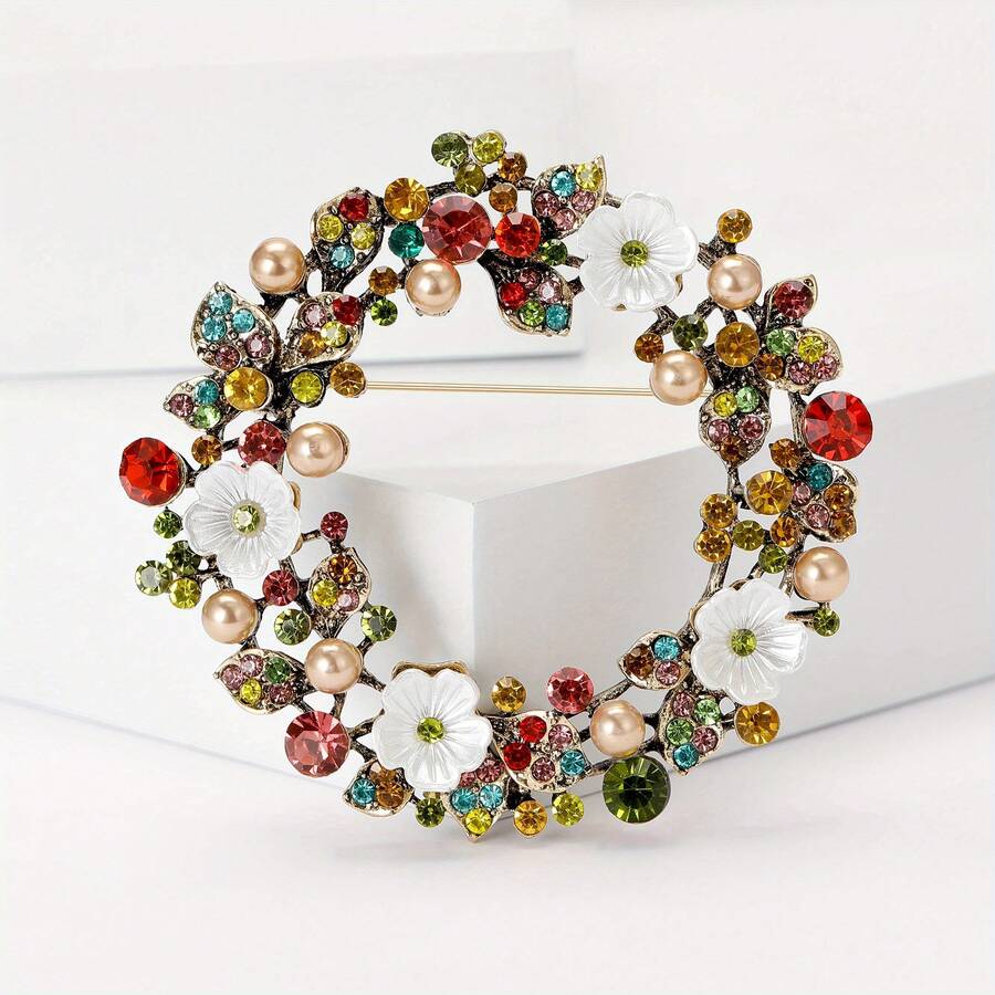 Colorful Zinc Alloy Plum Blossom Brooch, Inlaid With Colored Stones, Elegant Floral Design Fashion Accessory, Perfect Gift For Friends, Flower Ornament - MM-BR-4225-MX - Xem 1