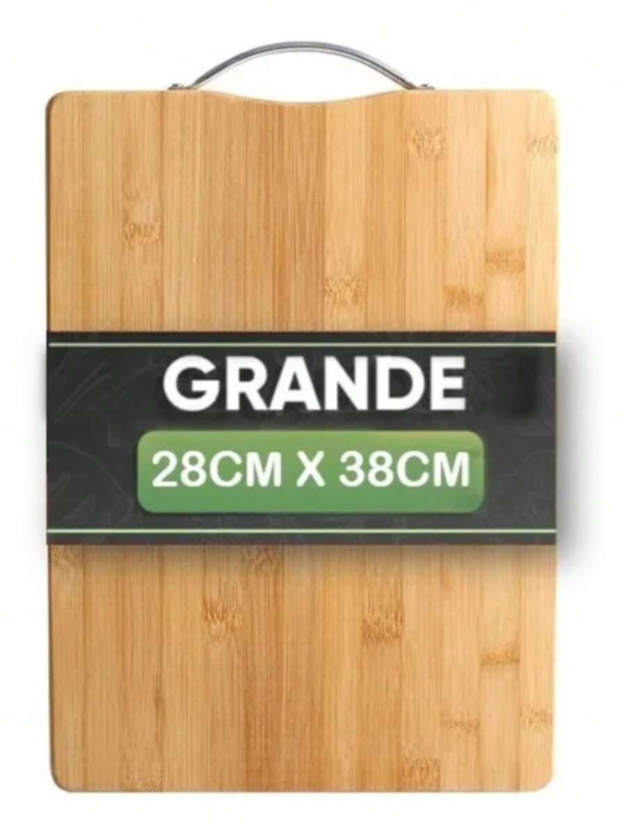 La tabla de cortar de 28 x 38 cm está hecha de bambú orgánico natural y madera tres en uno, con mango para colgar, mano de obra exquisita, no dañará la hoja, fácil de limpiar, dureza de alta densidad, adecuada para la preparación de alimentos.