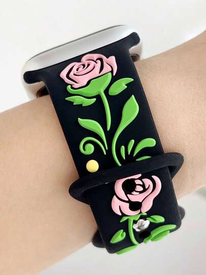 1pc Elegant 3D Embossed Colorful Rose Silicone Strap Strap Compatible With Apple Watch Band 38mm 40mm 41mm 42mm 44mm 45mm 49mm (S10 42)Mm (S10 46)Mm Women, Fashionable Soft Silicone Sports Band Compatible With Iwatch Series 11 Ultra 3 SE3 Ultra 2 S10 SE2 9 8 7 SE 6 5 4 3 2 1, Perfect Gift For Thanksgiving,Halloween,Birthdays,Valentine's Day Gift,For All Ages.