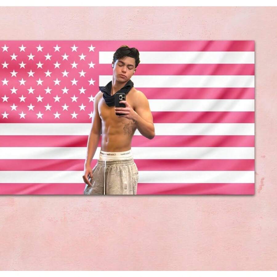 Malachi Barton Selfie Pink Flag Tapestry | Celebrity Wall Art | Pink American Flag Banner | Aesthetic Bedroom Decor | Malachi Barton Fan - 如圖所示 - 查看 1