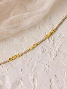 1pc Customized Rhinestone Name Bracelet, Can Customize 1, 2, 3, 4 Or 5 Names With Gemstone Chain, Personalized Adjustable Stainless Steel Pendant Bracelet, Customized Gold Brand Jewelry Couple Memorial Gift, Boyfriend Birthday Gift, Multi-Functional, Decorative - Golden Multiple Names - View 3